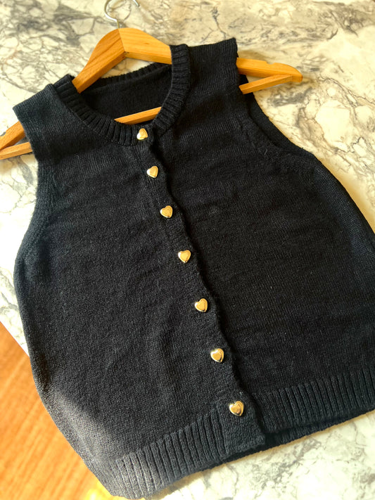 Black Vest With Golden Heart Buttons