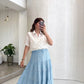 Baby Blue Stripy Flowy Skirt