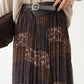 Brown Patchwork Asymmetrical Chiffon Skirt With Leather Belt