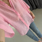 Pink Oversized 3/4 Sleeve Shirt