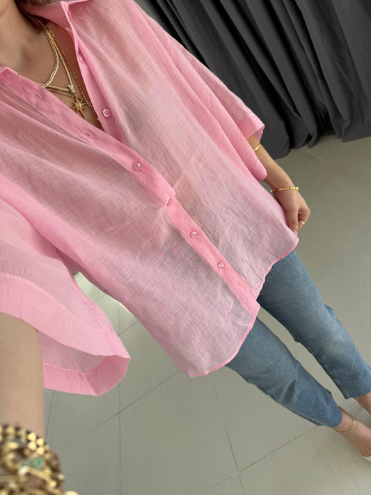 Pink Oversized 3/4 Sleeve Shirt