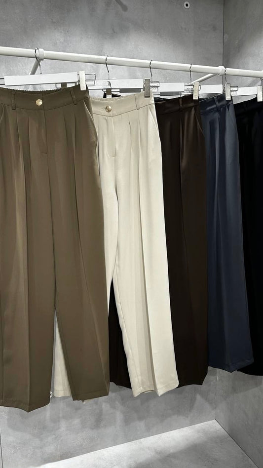 Olive Classic Pants With Golden Button
