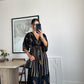 Black Cotton Paisley Dress With Golden Pearls & Threads