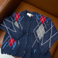 The Vintage Blue & Red Fringed Cardigan