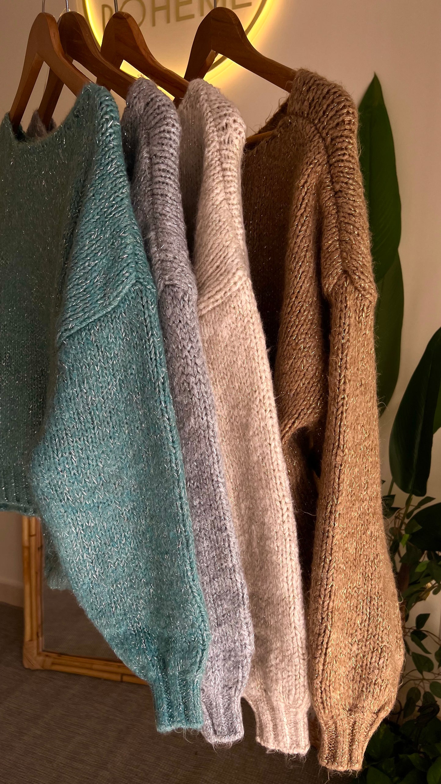 Camel Mohair Pullover With Golden Threads