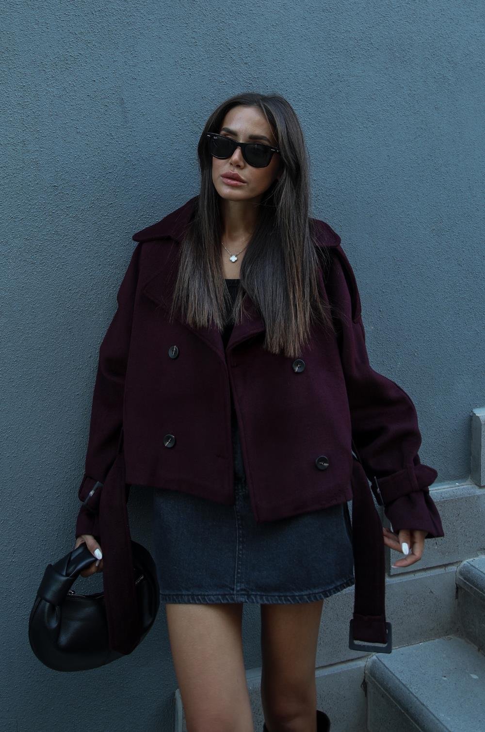 Burgundy Wool Belted Coat