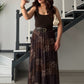 Brown Patchwork Asymmetrical Chiffon Skirt With Leather Belt