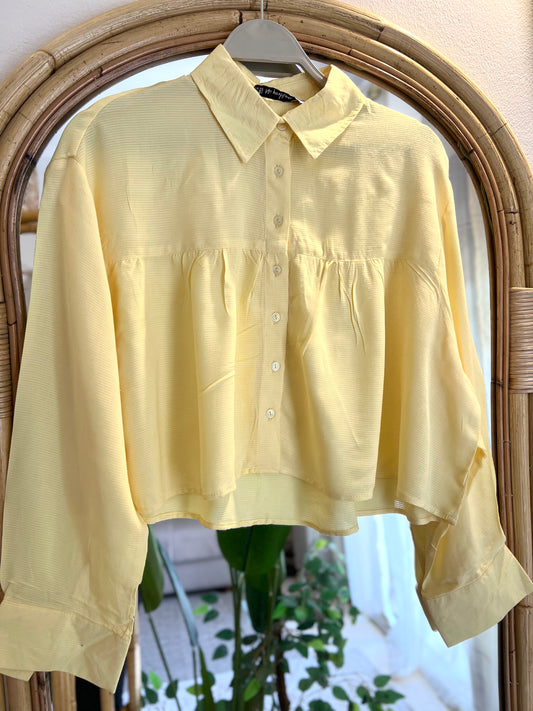 Butter Yellow Cotton Cropped Shirt
