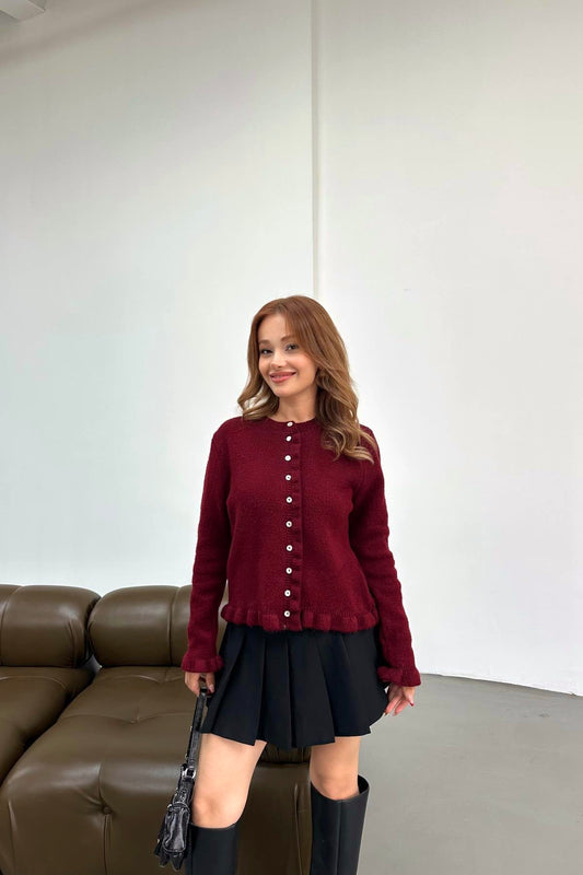 Burgundy Ruffled Cardigan