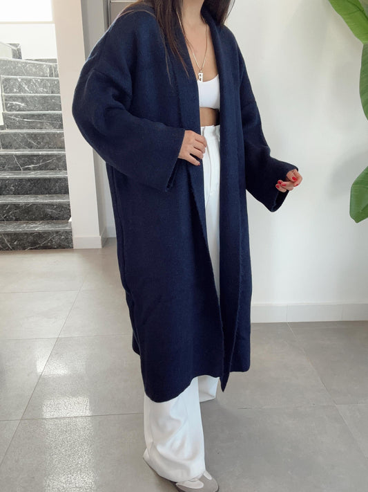 Navy Heavy Longline Coat Cardigan