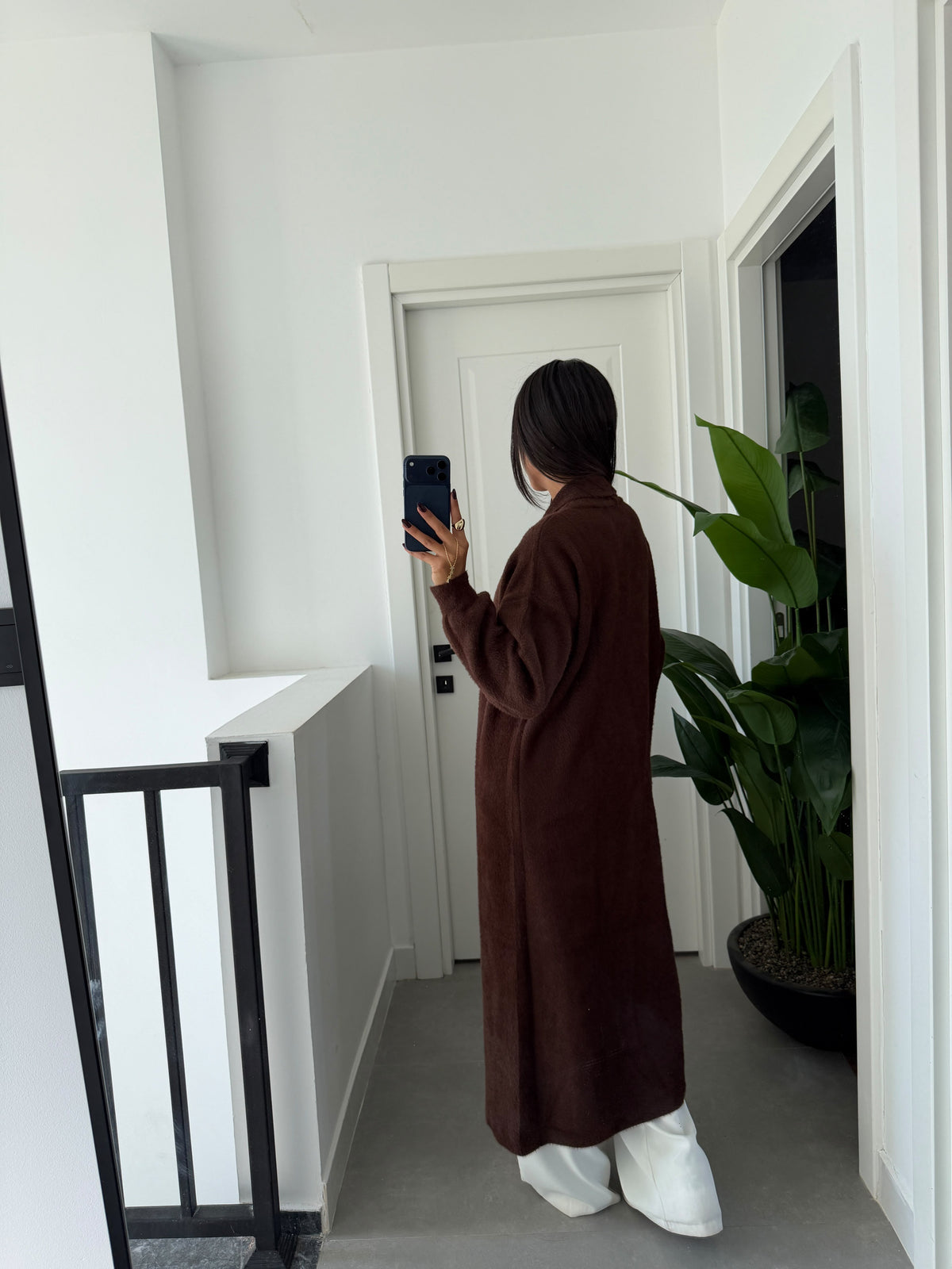 Brown Fluffy Heavy Longline Coat Cardigan