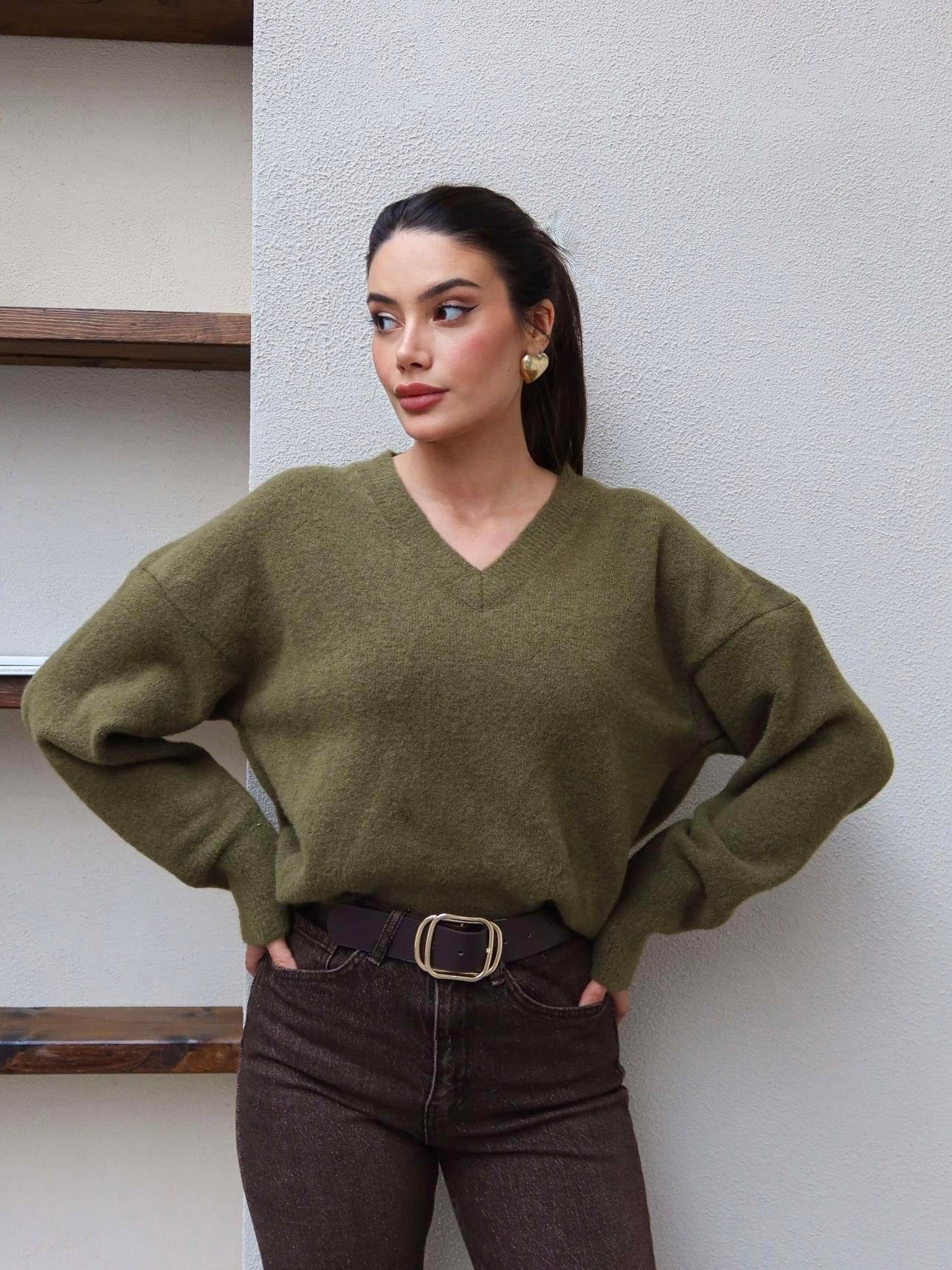 Olive V Neck Pullover