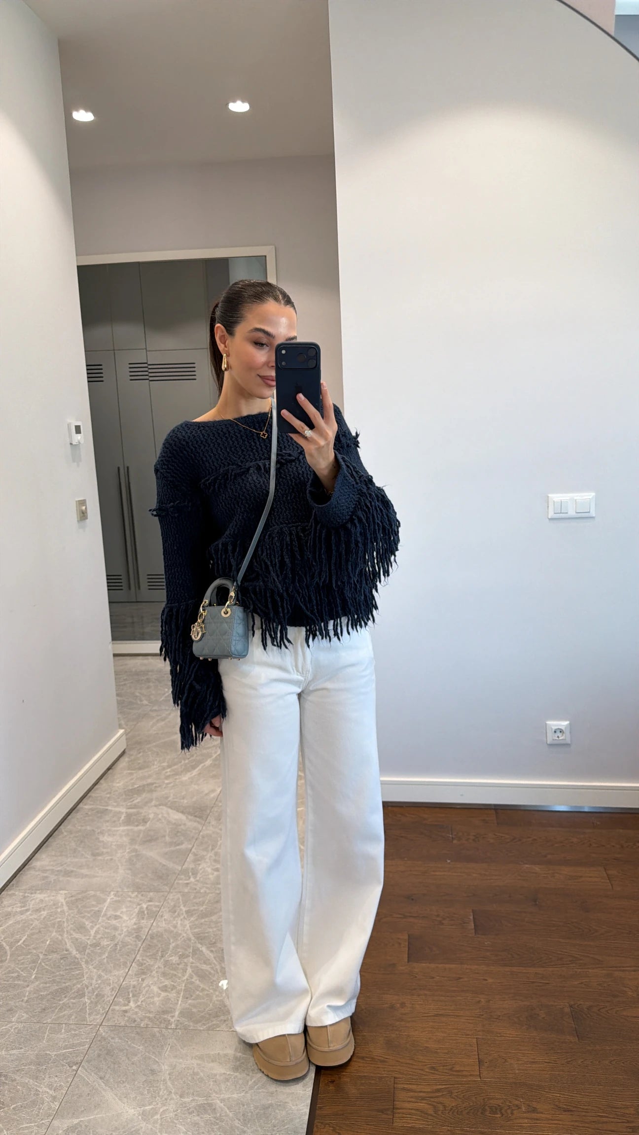 The Boho Fringe Navy Pullover