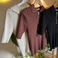 Black Quarter-Zip Neck Ribbed Top