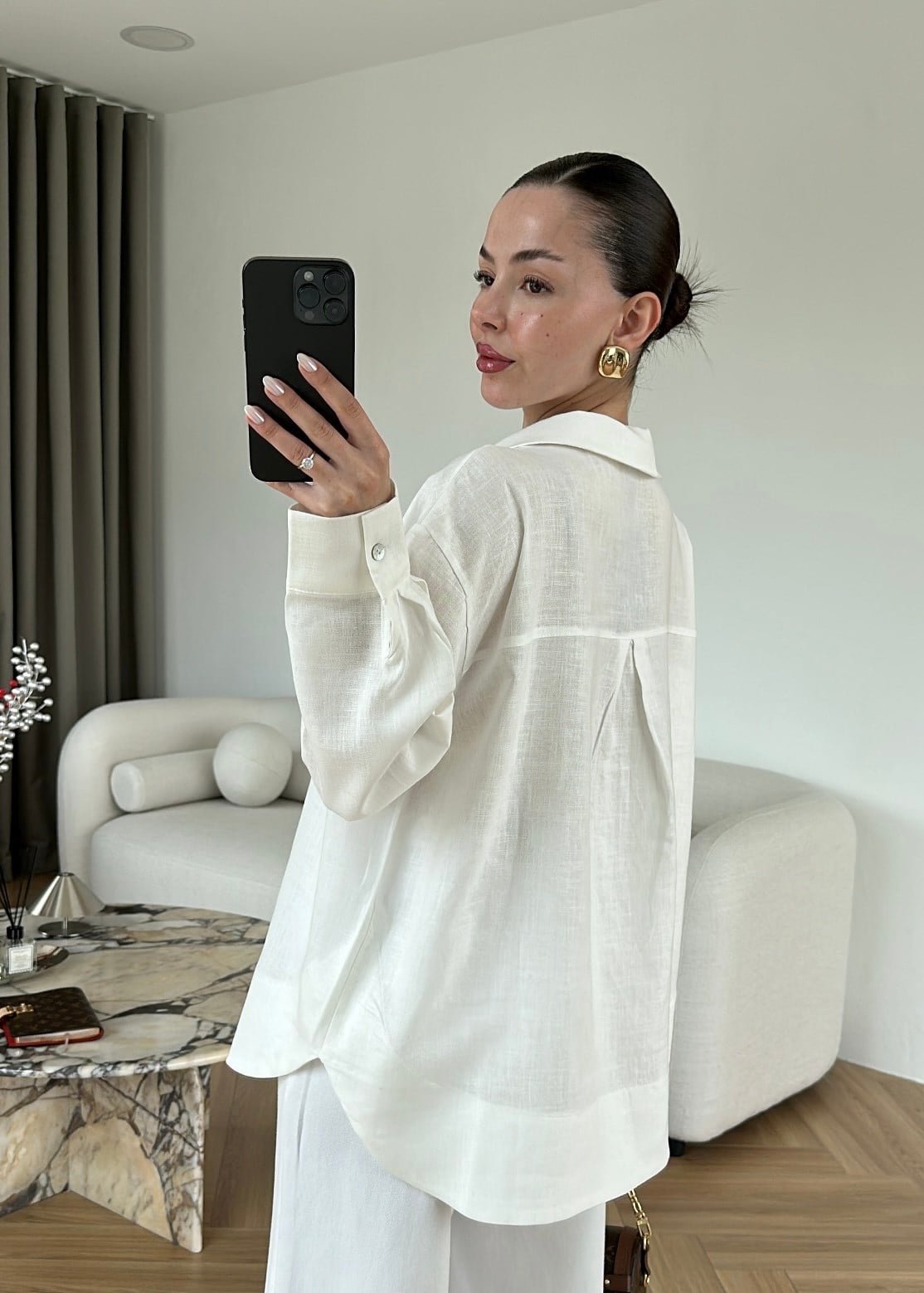 Off White Premium Linen V Neck Shirt