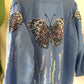Linen Embroidered Butterfly Blue Kimono