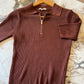 Brown Quarter-Zip Neck Ribbed Top