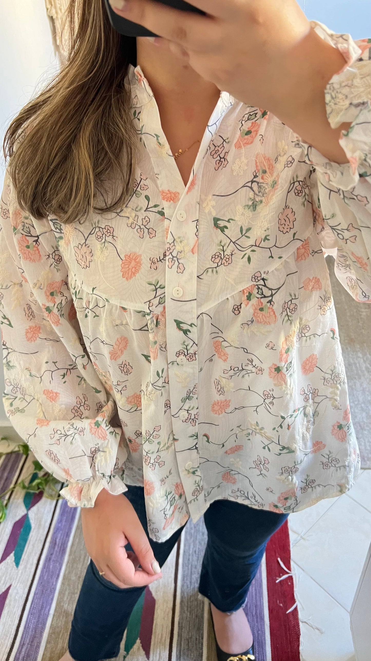 Pink Embroidered Floral Blouse