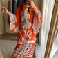 Orange Butterfly Sleeves Dress With Side Slits