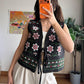 Black Floral Embroidered Vest