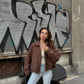 Camel Suede Jacket With Golden Zipper