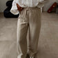 Premium Khaki Linen Straight Leg Pants With Elastic Wais