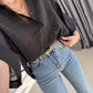 Black Oversized 3/4 Sleeve Shirt