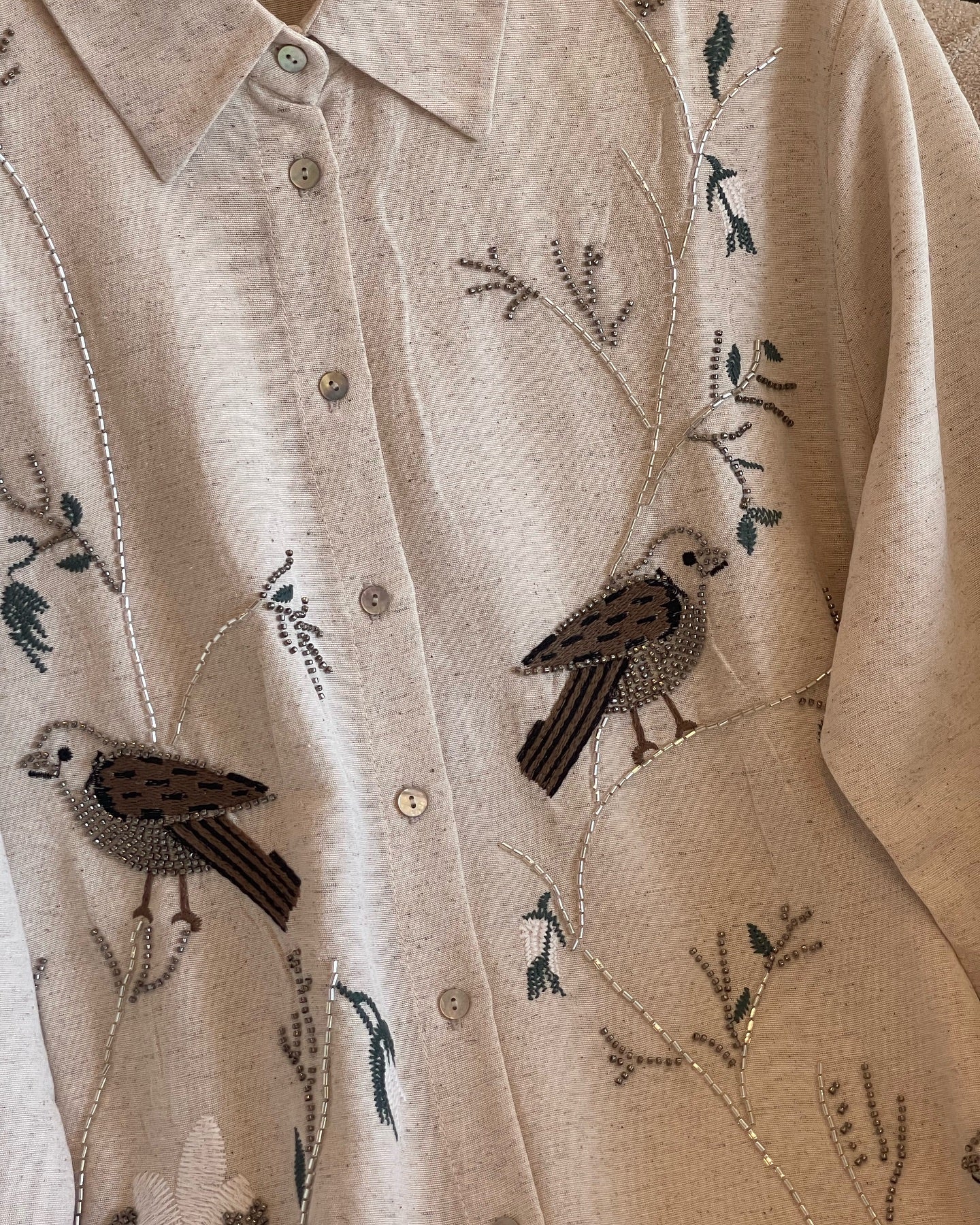 The Birds Embroidered Linen Shirt