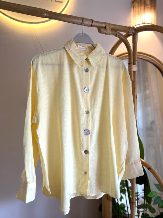 Yellow Linen Shell Buttons Shirt