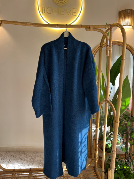 Blue Heavy Longline Coat Cardigan
