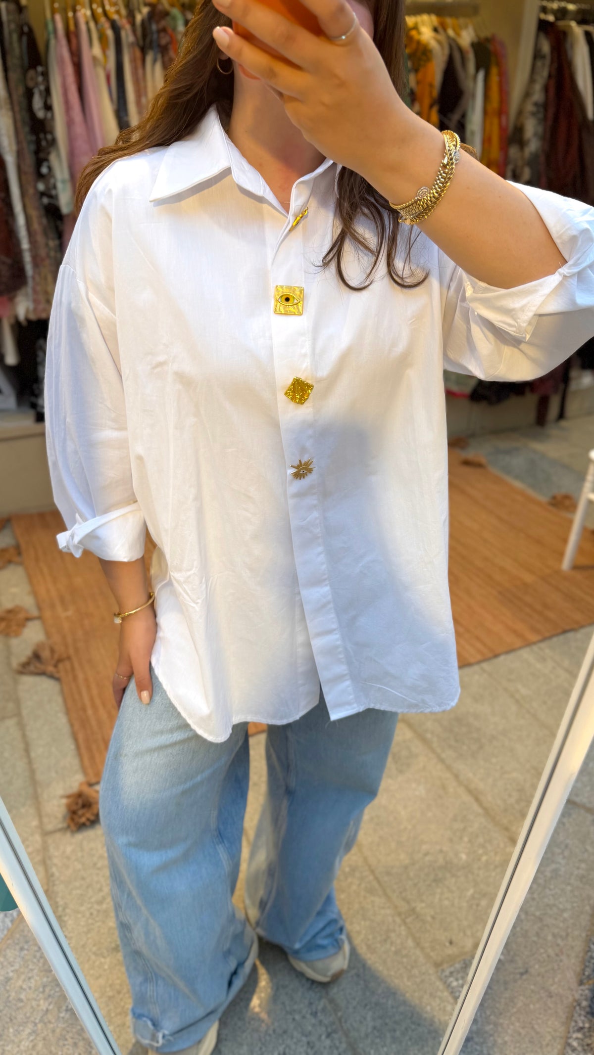 The Asymmetric Golden Button Oversized Shirt