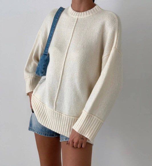 Cream Oversized Pullover With Side Slits