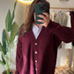 Burgundy Oversized Cardigan With Golden Buttons