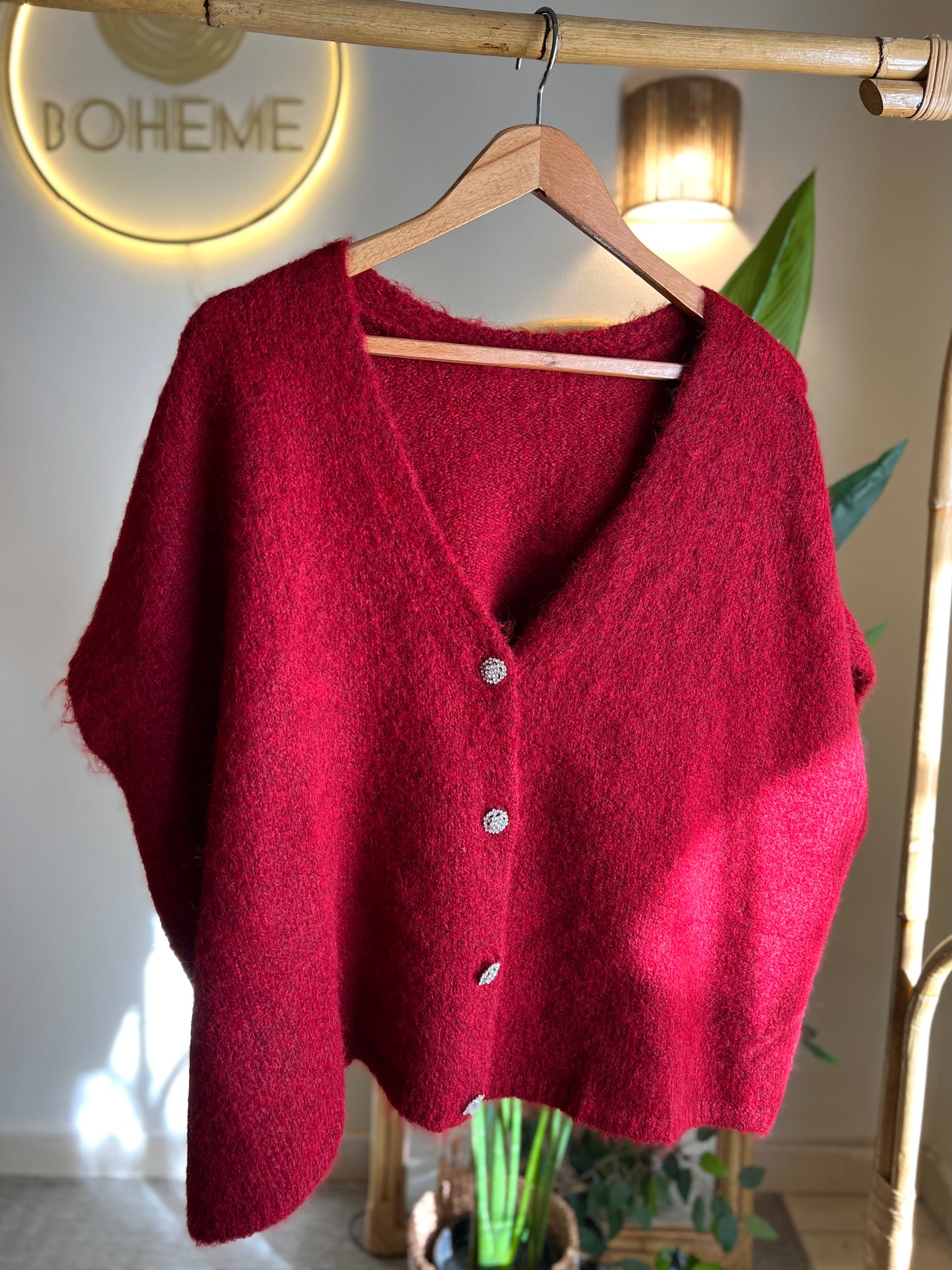 Burgundy Vest With Rhinestone Buttons