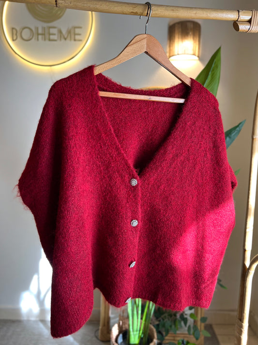 Burgundy Vest With Rhinestone Buttons