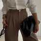 Olive Classic Pants With Golden Button