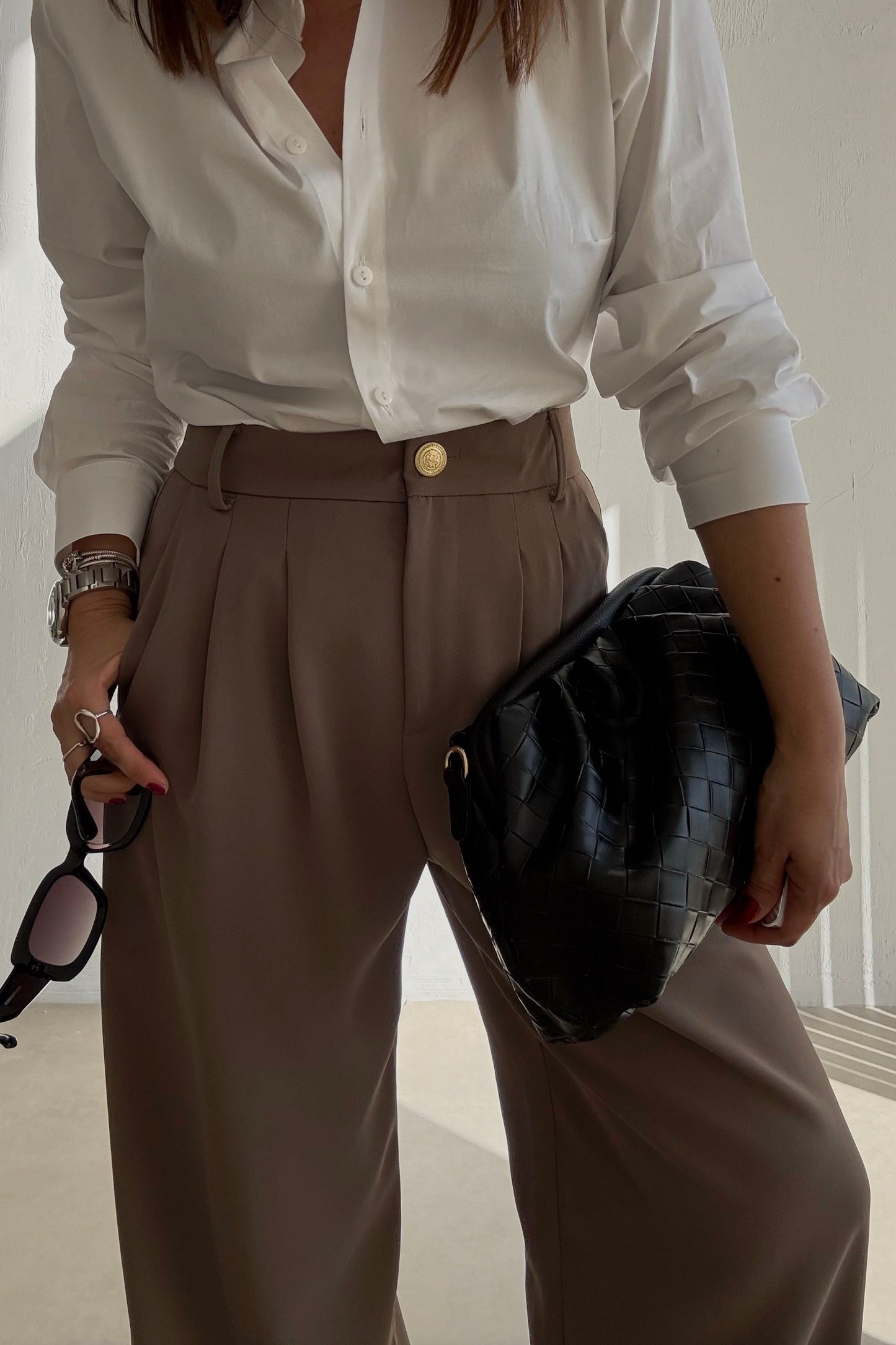 Olive Classic Pants With Golden Button