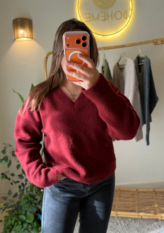 Burgundy V Neck Pullover