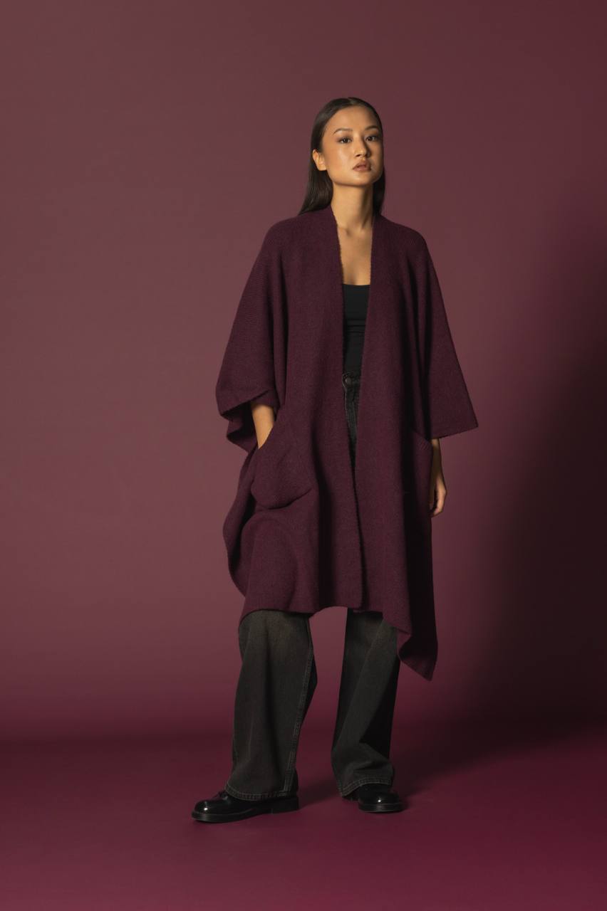 Purple Heavy Poncho With Pockets