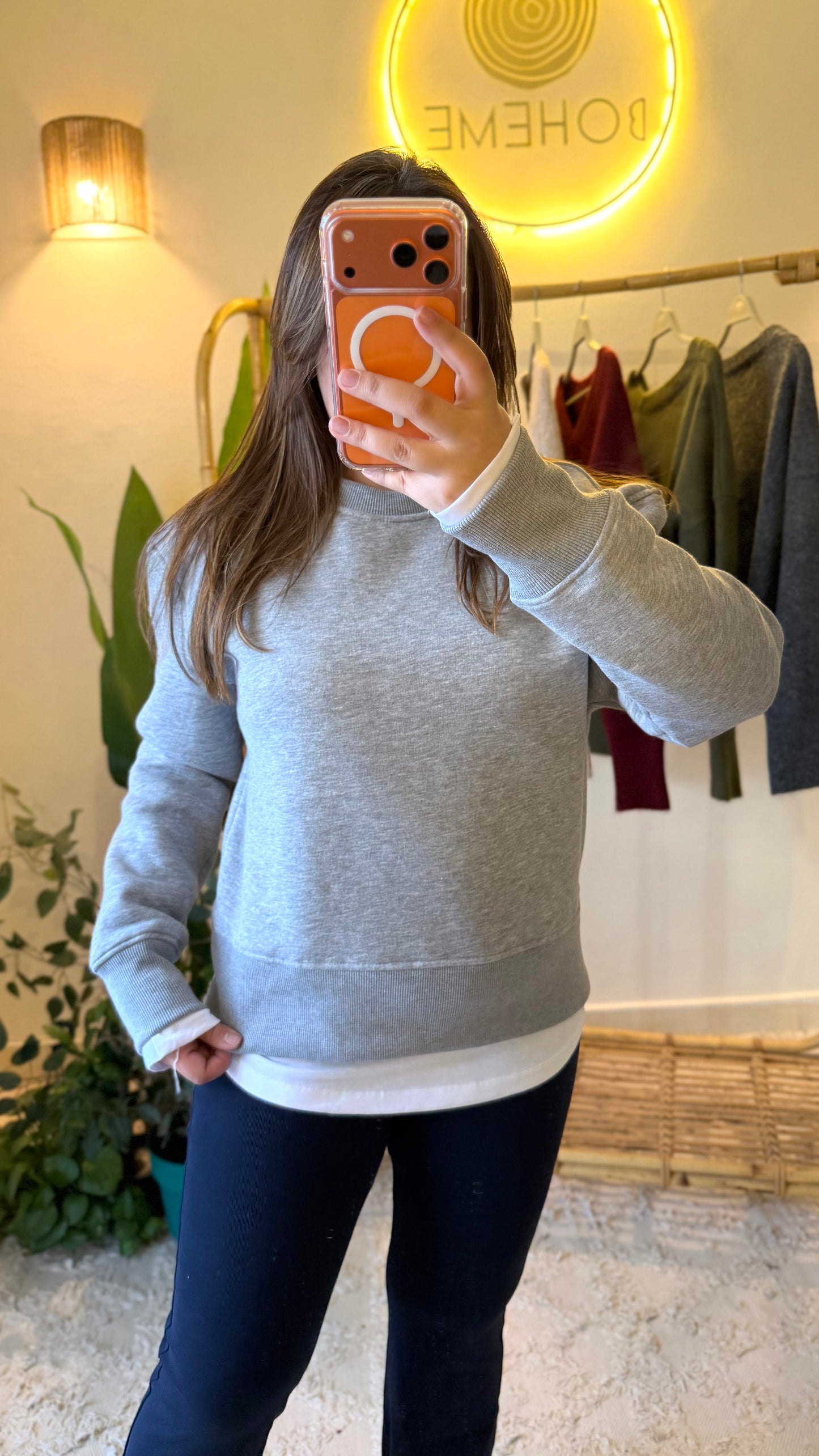 Grey Melton Sweatshirt With White Extension