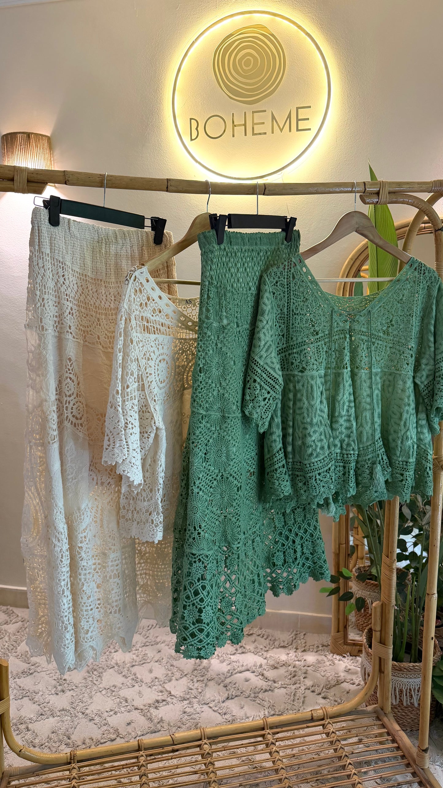 Boho Green Indian Crochet Skirt Set
