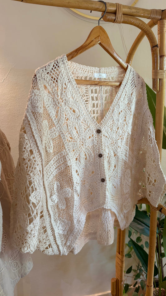 Italian Beige Crochet Top With Buttons