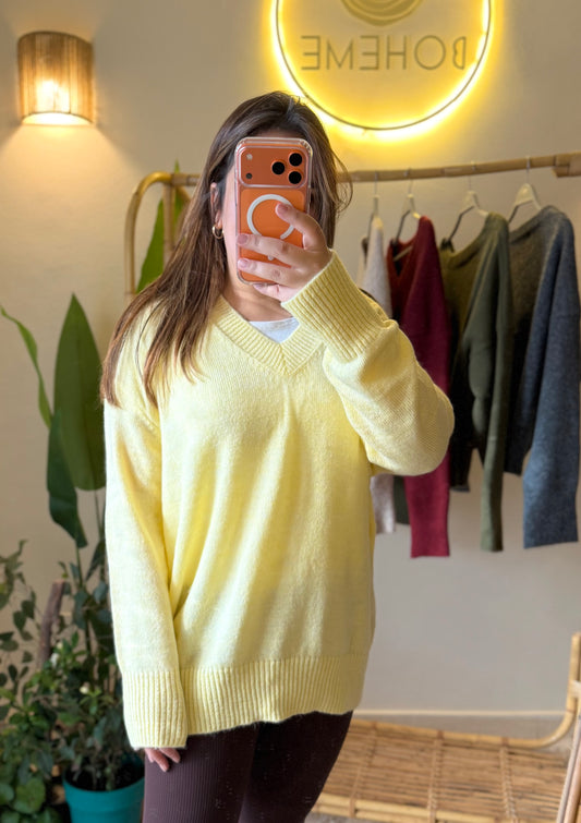 Basic Yellow V Neck Pullover