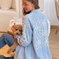Light Blue Denim Embroidered Floral Kimono
