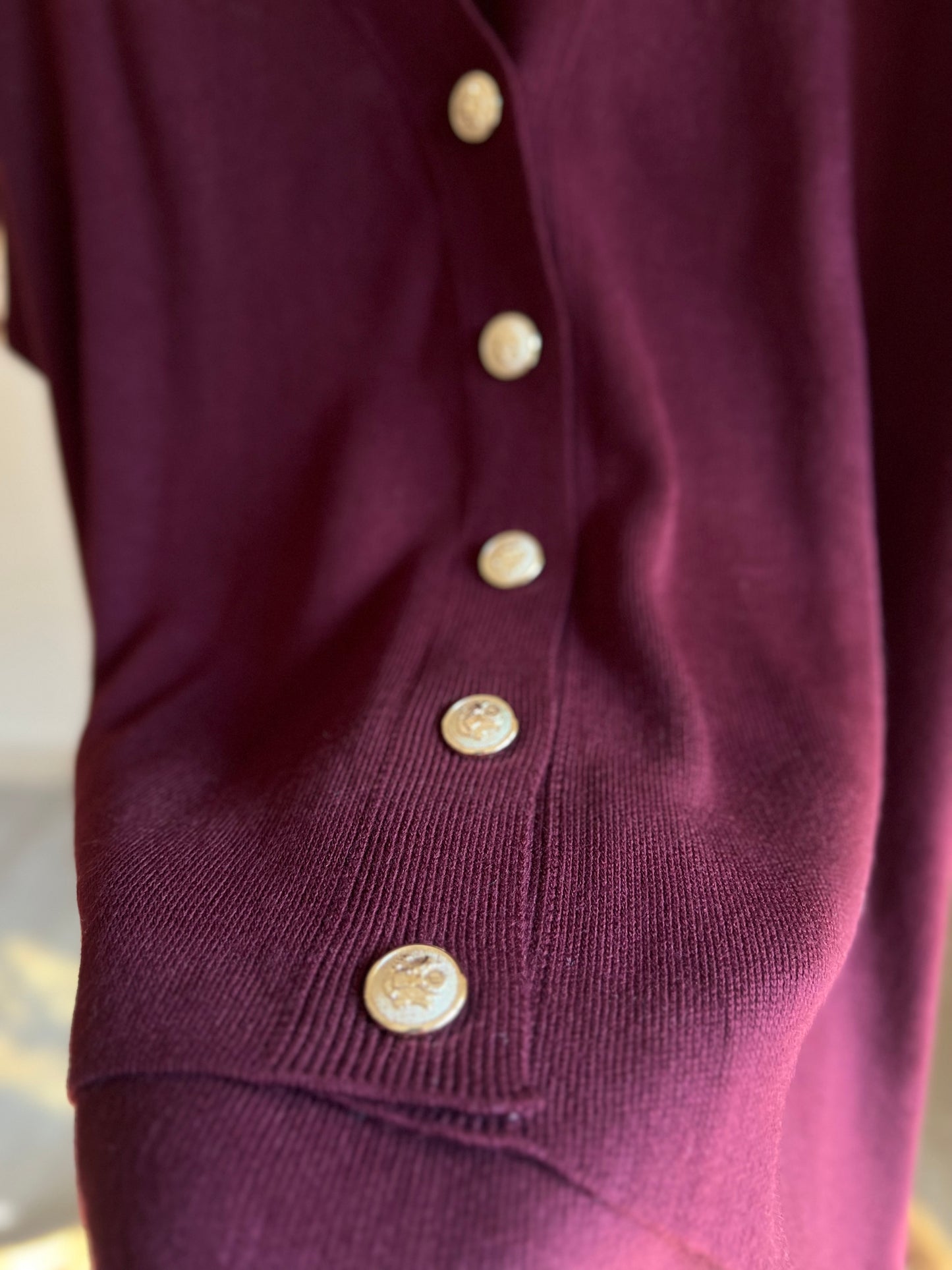 Burgundy Oversized Cardigan With Golden Buttons