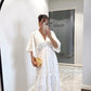White Eyelet Embroidery Dress With Butterfly Sleeves