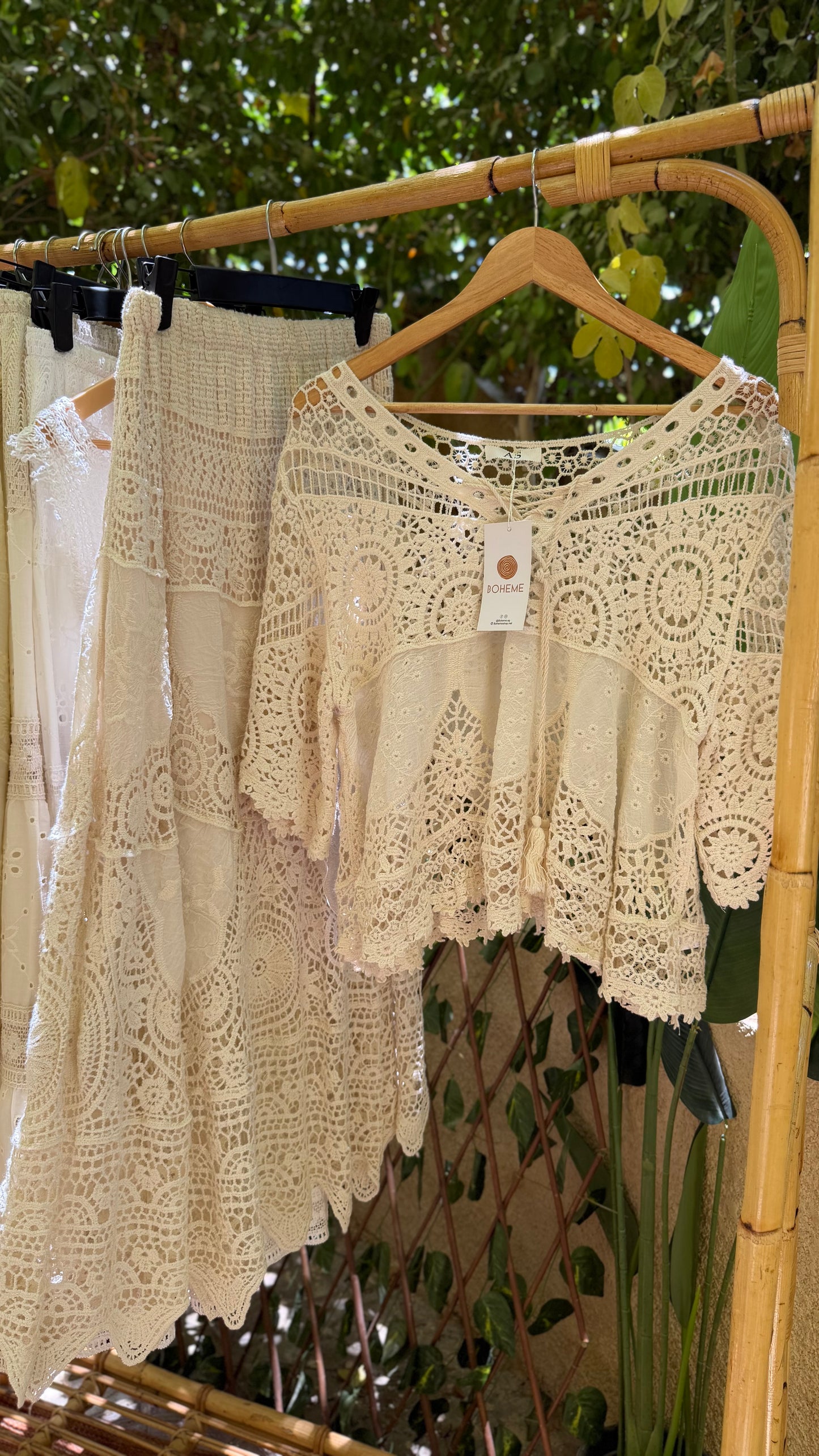 Boho Beige Indian Crochet Skirt Set