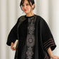 Black Jacquard Kaftan With Burgundy & Gold Embroidery