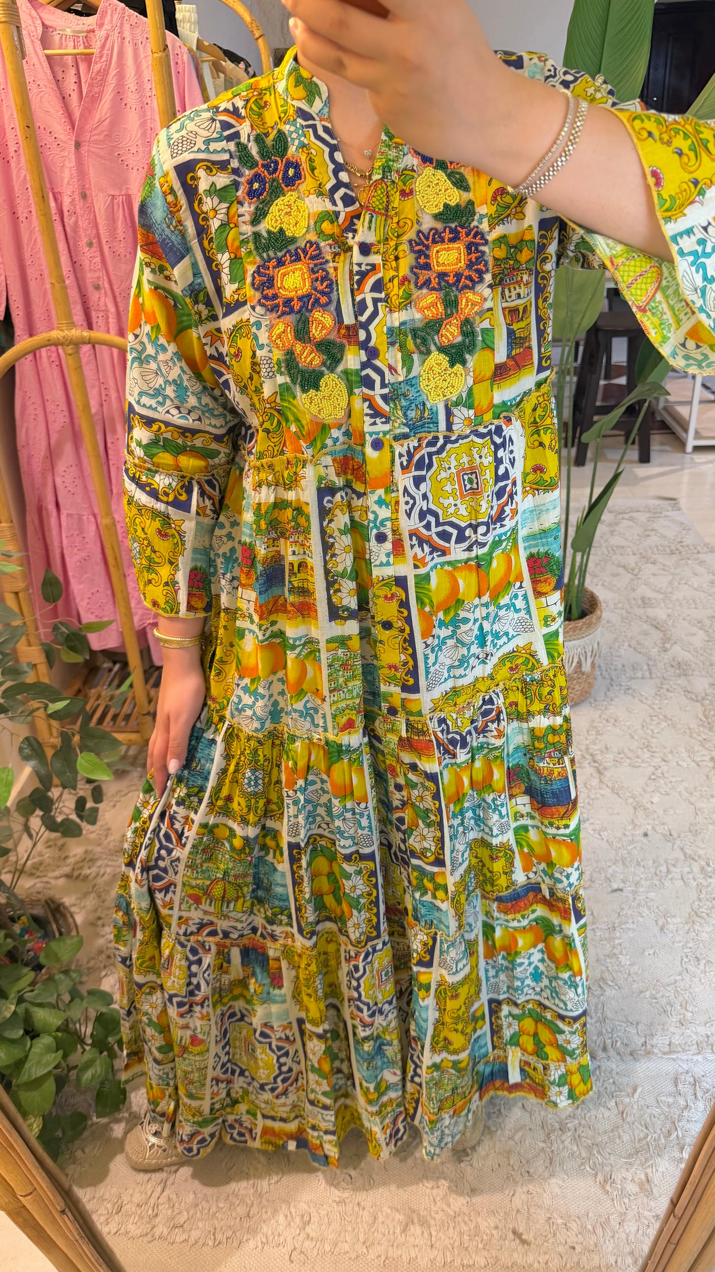The Positano Embroidered Blue Lemon Dress