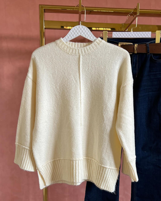 Cream Oversized Pullover With Side Slits